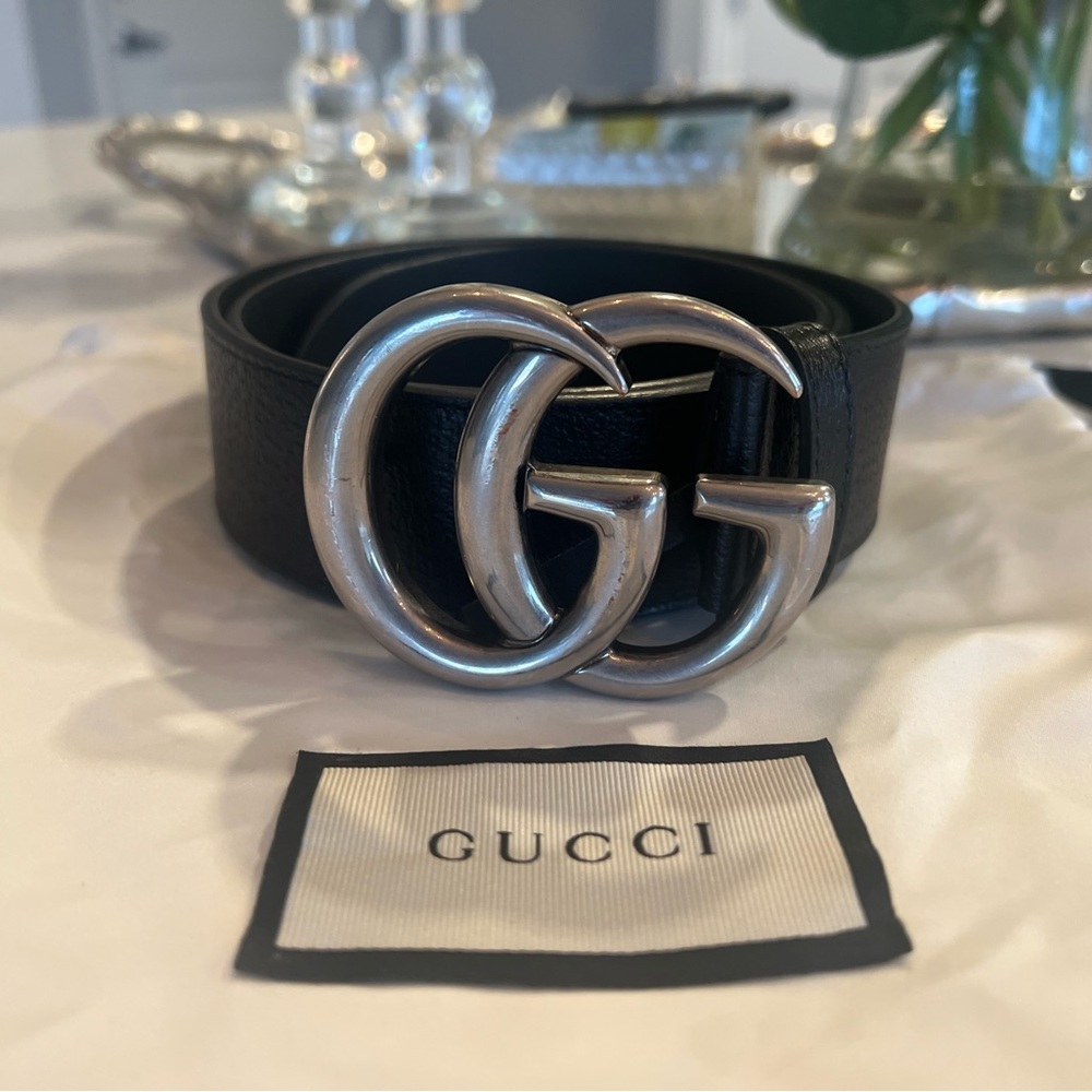 Gucci Black leather GG Marmont belt 85-34